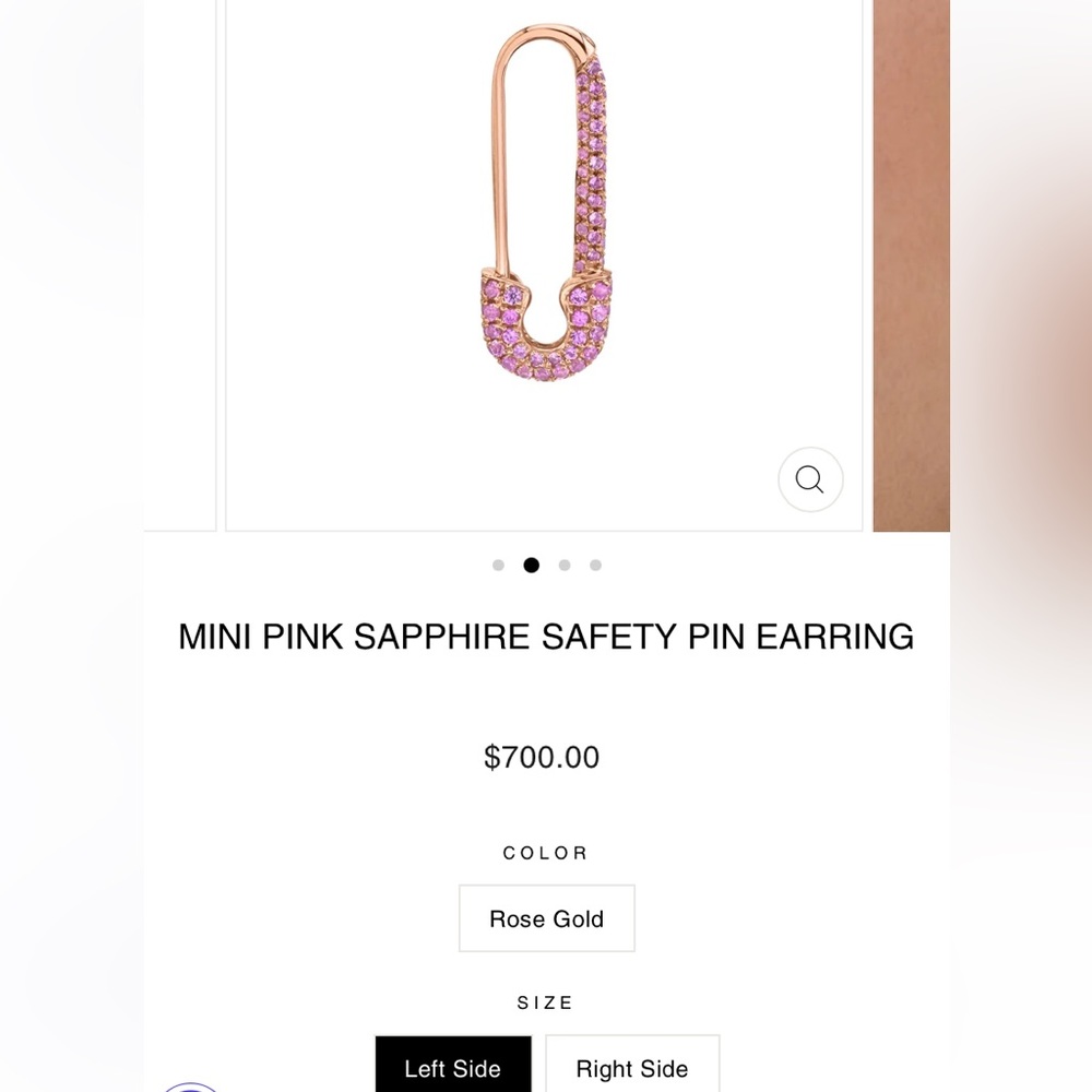 Anita Ko pink sapphire rose gold safety pin for left ear